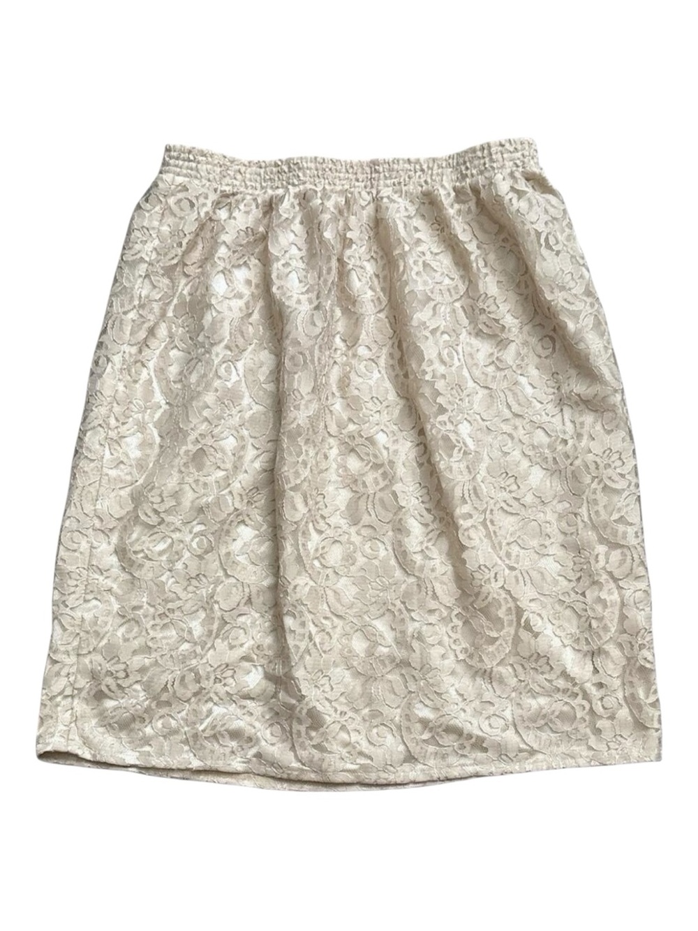 Vintage Kay Unger Lace Skirt Womens Yellow Floral Elastic Waist Lined Pull On